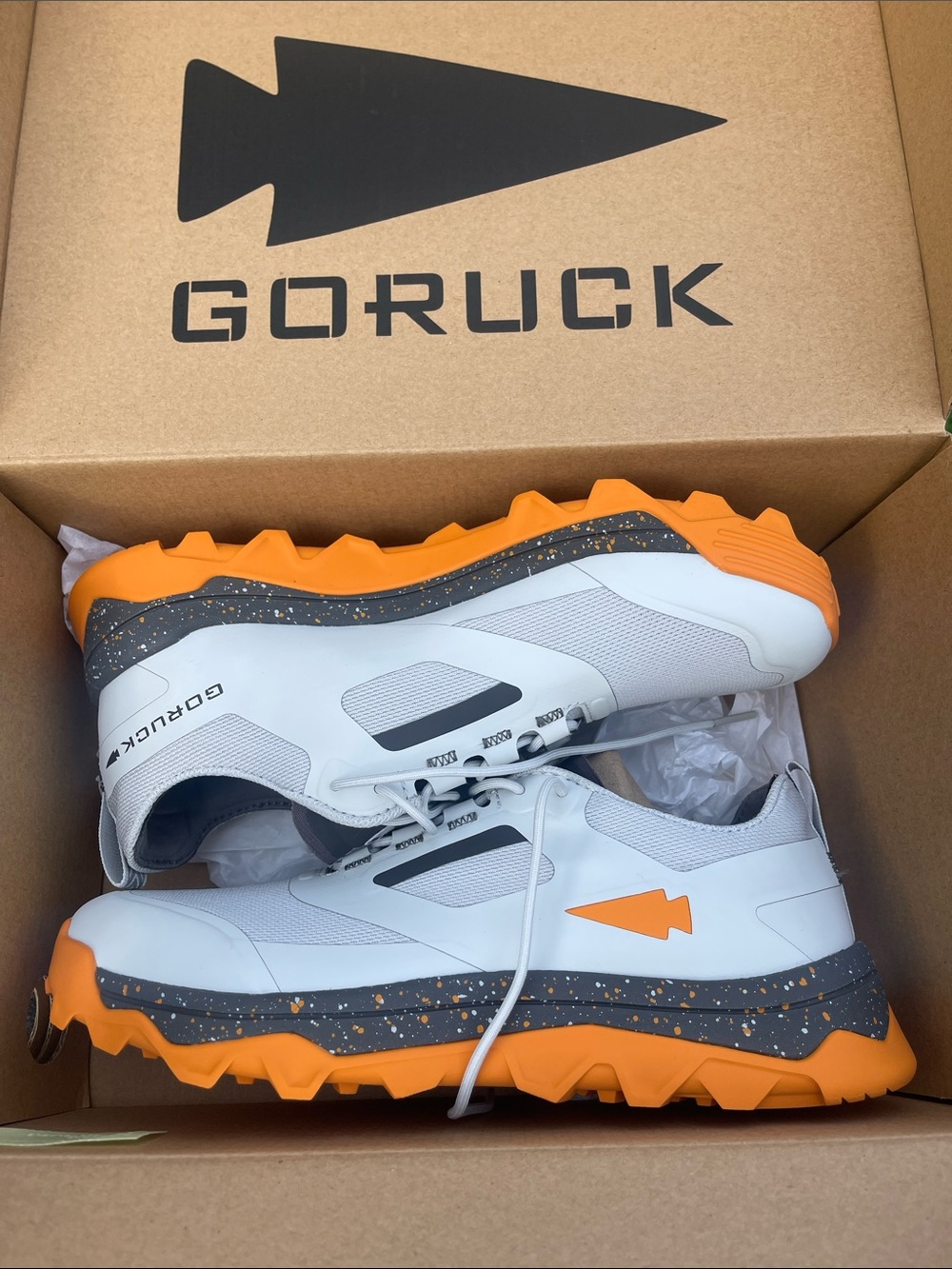 Go Ruck Mackall Grey and Orange Athletic Shoes. Unisex. Women’s 8.5. Men’s 6.5.